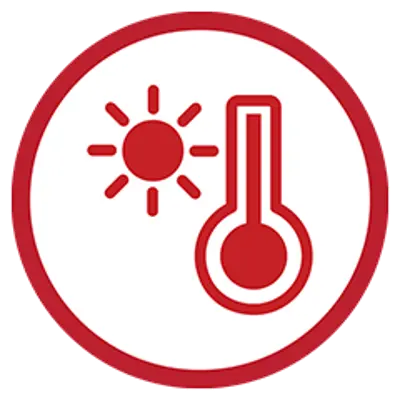 Hot sun and thermometer icon