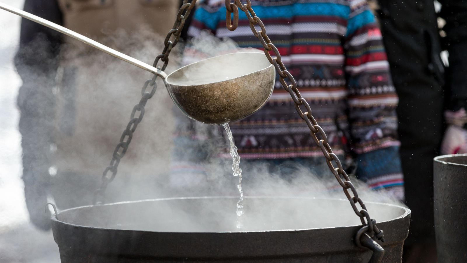 Maple syrup demonstration at Purple Woods Conservation Area in Oshawa, Ontario