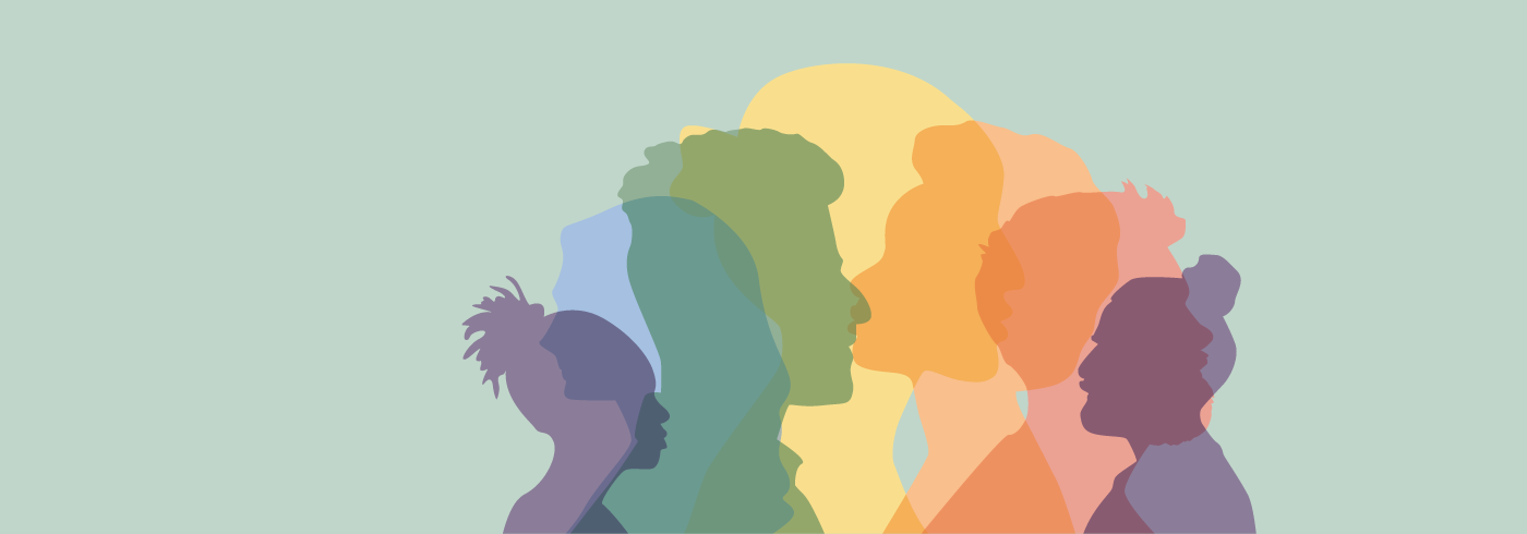 Silhouette outline of mixed gender and race faces