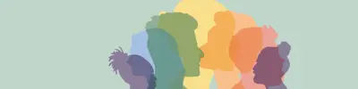 Silhouette outline of mixed gender and race faces