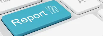 Close-up of a keyboard featuring a blue key labeled "Report" with a document icon.