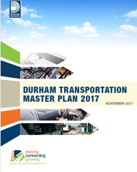 TMP Logo- Durham Transport Master Plan- moving, connecting, growing  Picture of Bus for main page – Photo of Durham transit bus, one of many methods of transportation in Durham Region Durham logo- Region of Durham logo