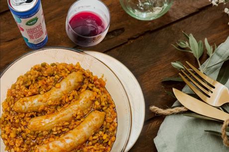 African dish with a can of Hibiscus Infusion drink.