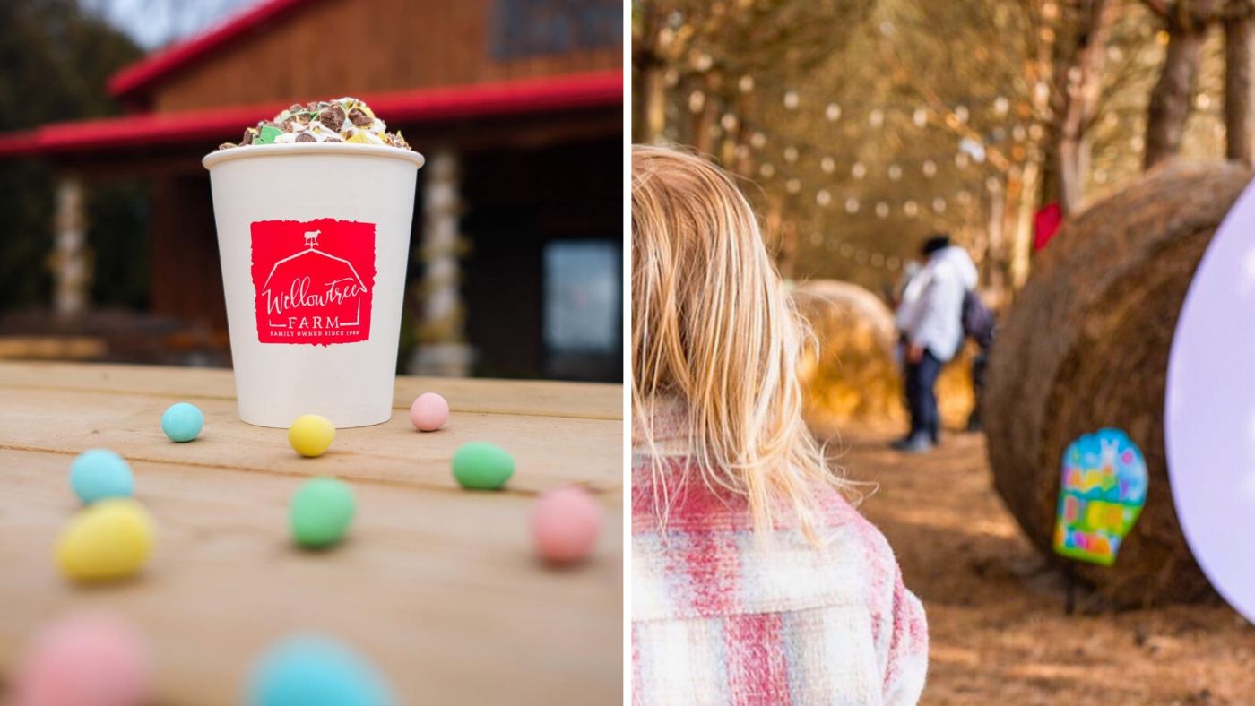 Easter beverage and child at the Willowtree Farm Easter event in Scugog, Ontario
