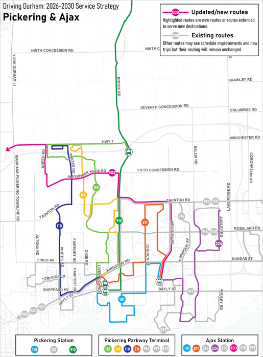 Map of Pickering and Ajax service