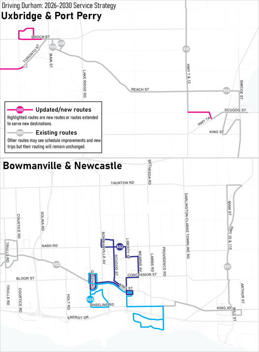 Map of service in Bowmanville, Newcastle, Port Perry, and Uxbridge