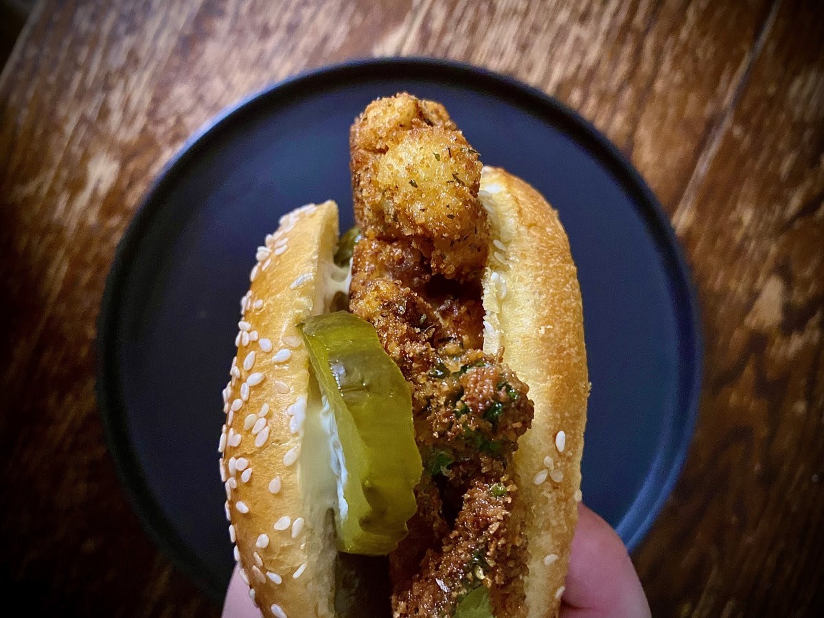 Hot Nashville Chicken Sandwich using local ingredients by Chef Alex Page in Durham Region, Ontario