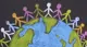 Chalk drawing of people around a globe
