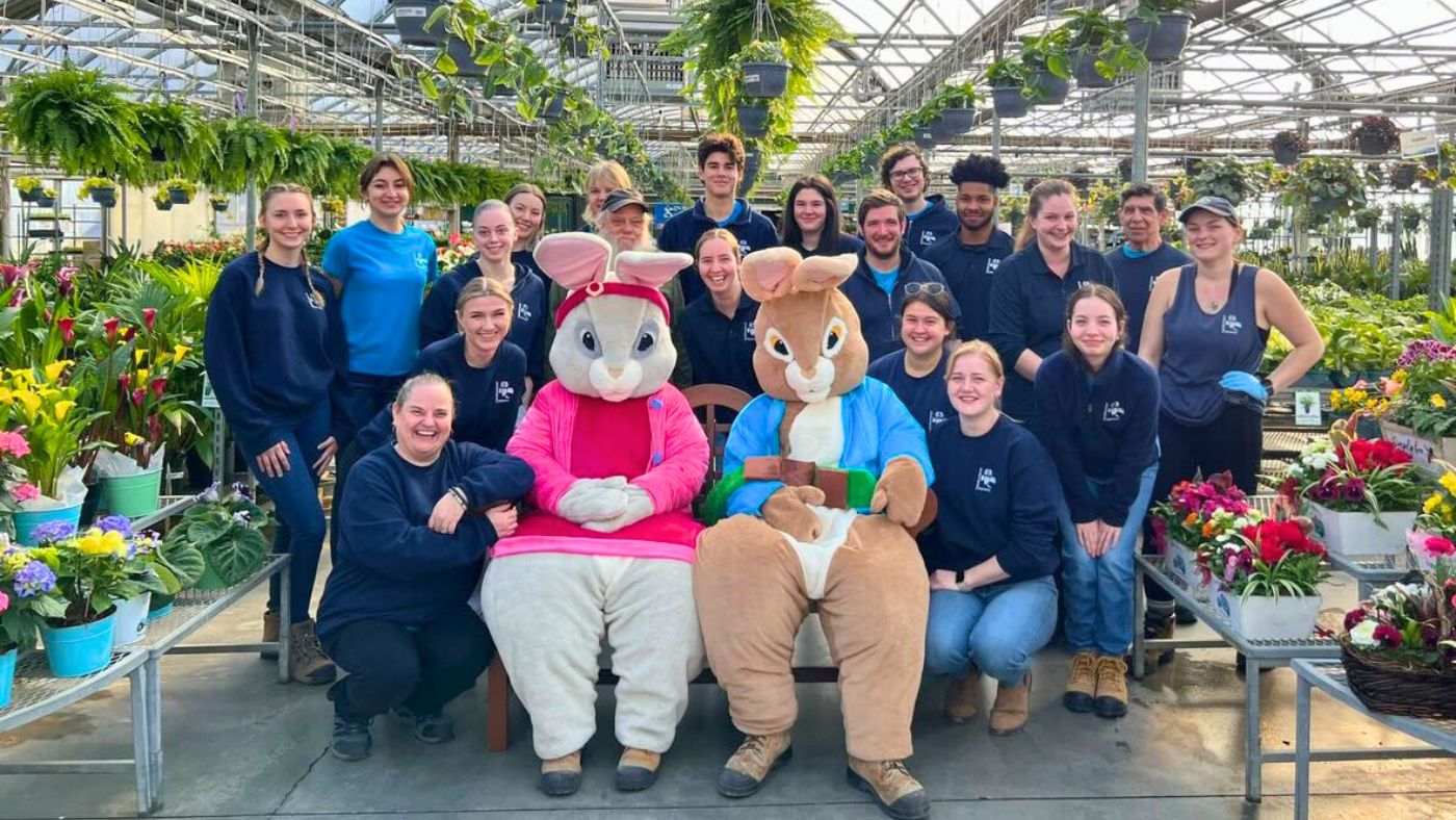 Group photo with the Easter Bunny at Vandermeer Nursery in Ajax, Ontario
