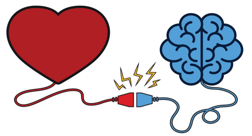 Heart and brain linked by a connecting cable
